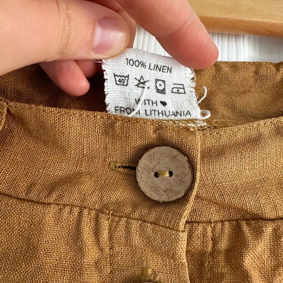 Linen Handmade Studio (Lithuania) Briny Button Front Skirt, Size 6 in Mustard - Picture 7 of 10